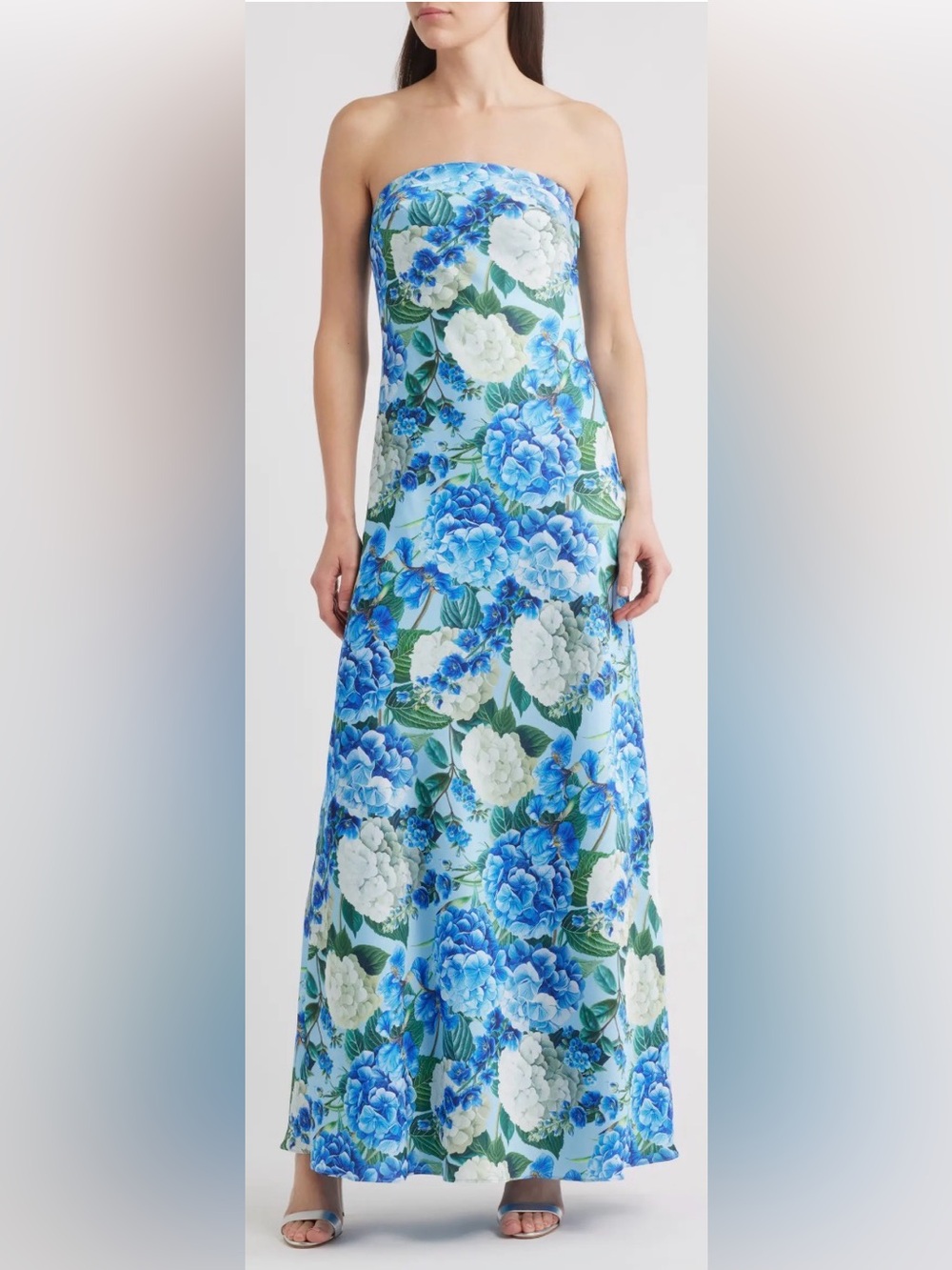 NEW Sonya Moda Ela Floral Strapless Blue Gown Sz M